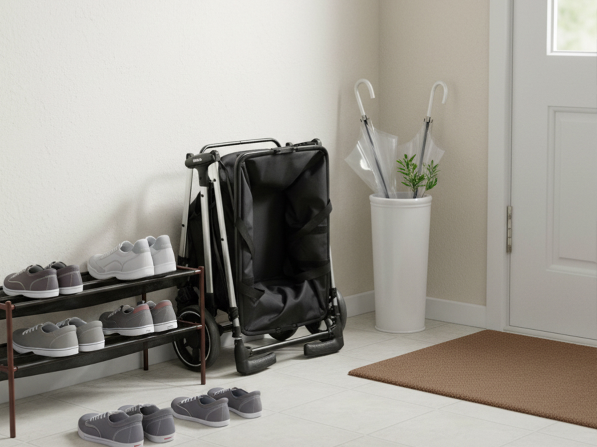 折りたためばコンパクト。しかも自立して、すっきり収納。